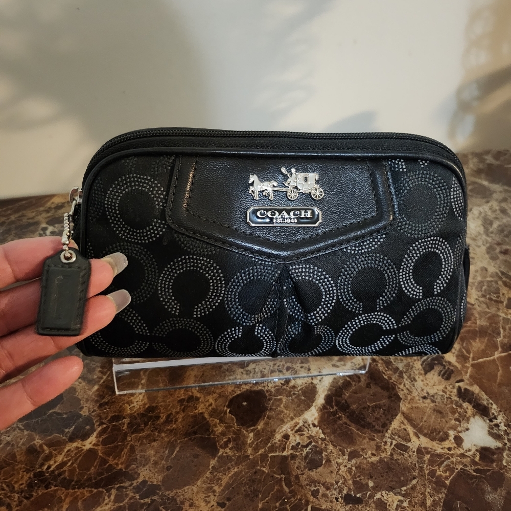 Coach Black/Gray Madison Cosmetic Bag w Monogram EUC